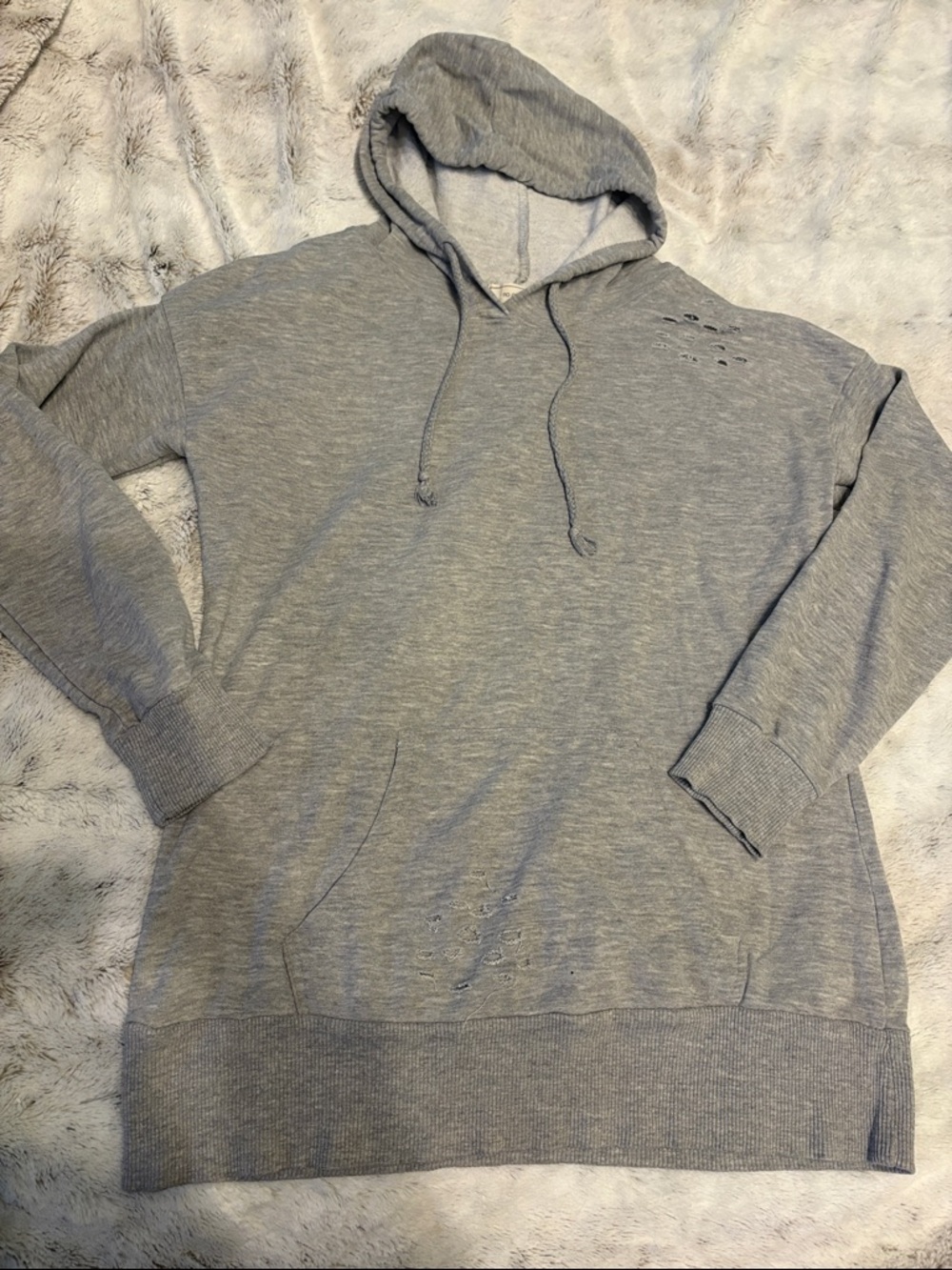 Women's Gray Distressed Pullover Hoodie
